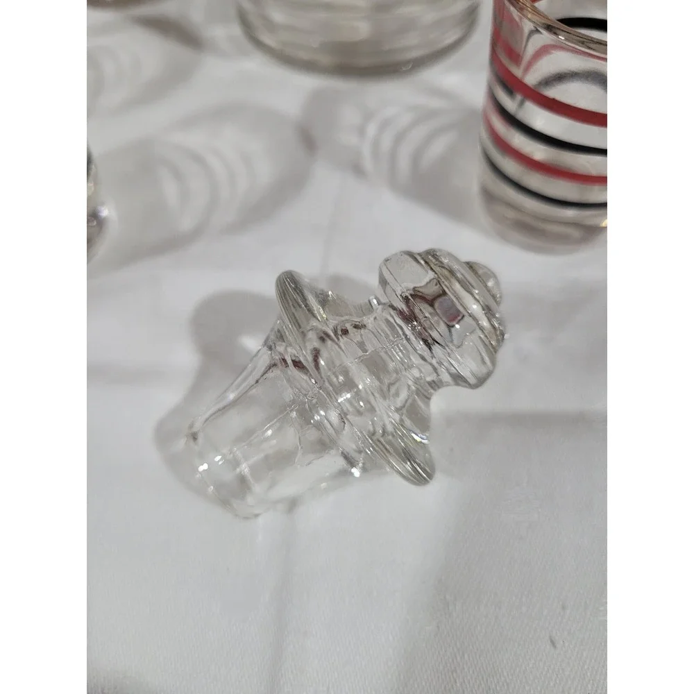 Hazel Atlas Ribbed Ringed Banded 16 Oz. Decanter & 6 Banded Shot Glass